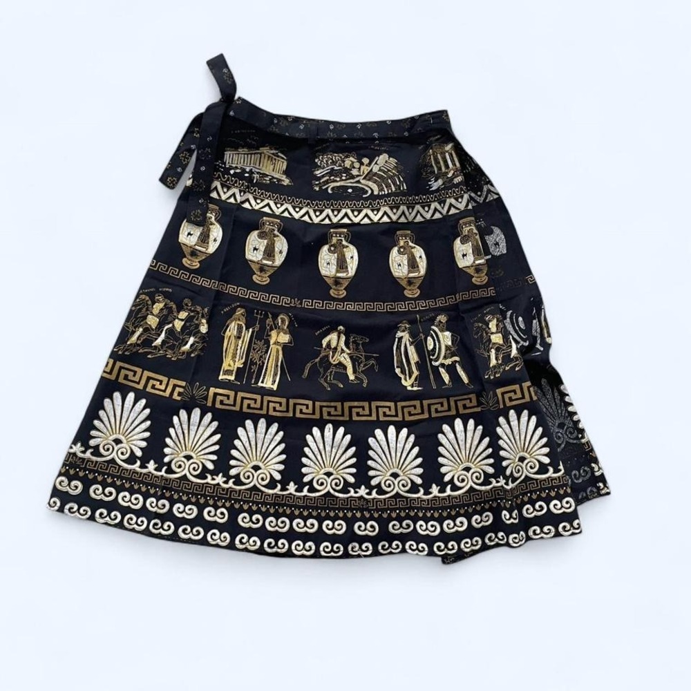 VENUS Black and Gold Greek Print Wrap Skirt